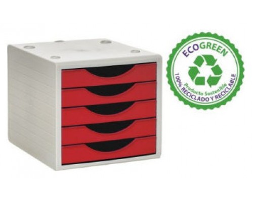 MÓDULO ECOGREEN 5 CAJONES BLANCO 100% RECICLADO Y RECICLABLE DIN A4 FOLIO Y SUBCARPETA MEDIDAS: 340X270X260 MM CARCASA GRIS Y CAJONES ROJO ARCHIVO 2000 4005 RJ (Espera 4 dias)